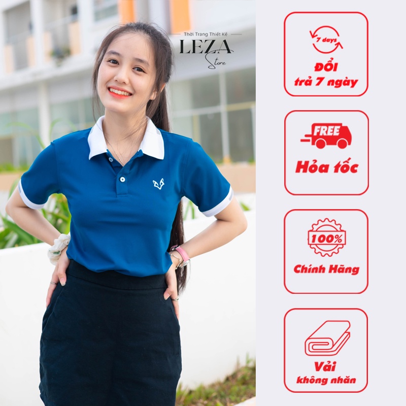 Áo Thun Polo Nữ Phong Cách Công Sở Thương Hiệu Leza Màu Xanh Biển Thoáng Mát Phù Hợp Đi Chơi, Đi Học, Đi Làm