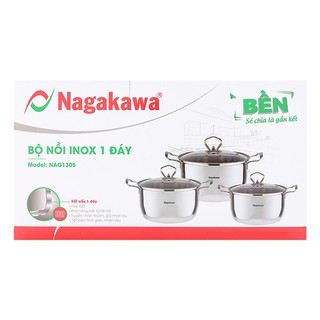 Bộ nồi inox Nagakawa NAG1305 - 3 nồi