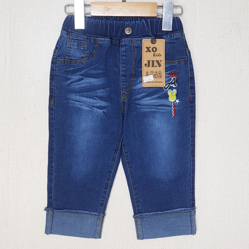 BJ0020 -A1 quần jean nữ lửng co giãn thêu thỏ màu xanh, hiệu XOKids, size 7-12cho bé từ 15-30kg