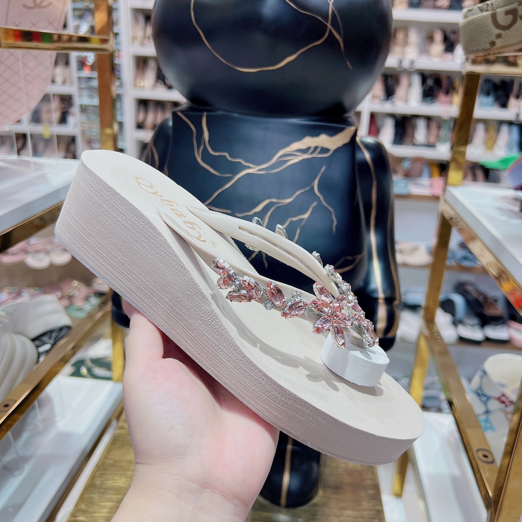 Dép Xỏ Ngón Nữ Đính Đá Cao 5cm QC Cao Cấp TRINH LÊ SHOP GIÀY DÉP
