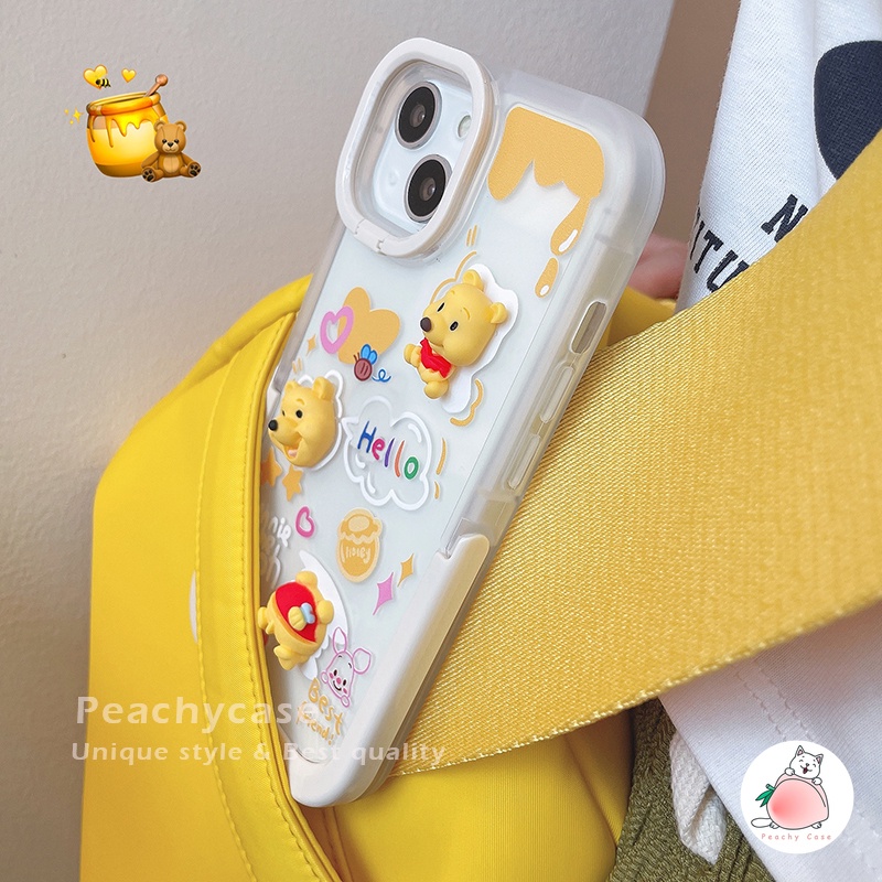 Ốp Điện Thoại TPU Mềm Có Giá Đỡ Phong Cách Hoạt Hình Winnie Pooh 3D Cho iPhone 14 13 12 Pro Max 11 Xr Xs Max X