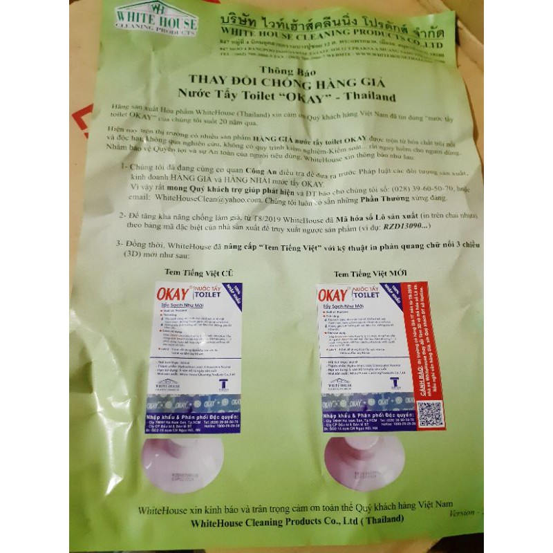 Nước tẩy bồn cầU toilet OKAY PINK 960ML chính hãng thái lan an toàn tiện lợi sach sẽ