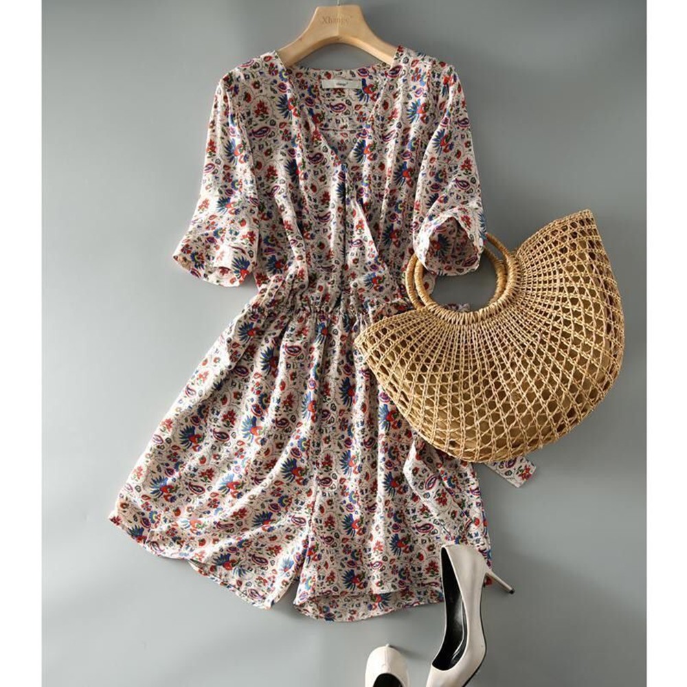 Jumpsuit voan cổ chữ v in họa tiết đáng yêu thanh lịch cho nữ | BigBuy360 - bigbuy360.vn