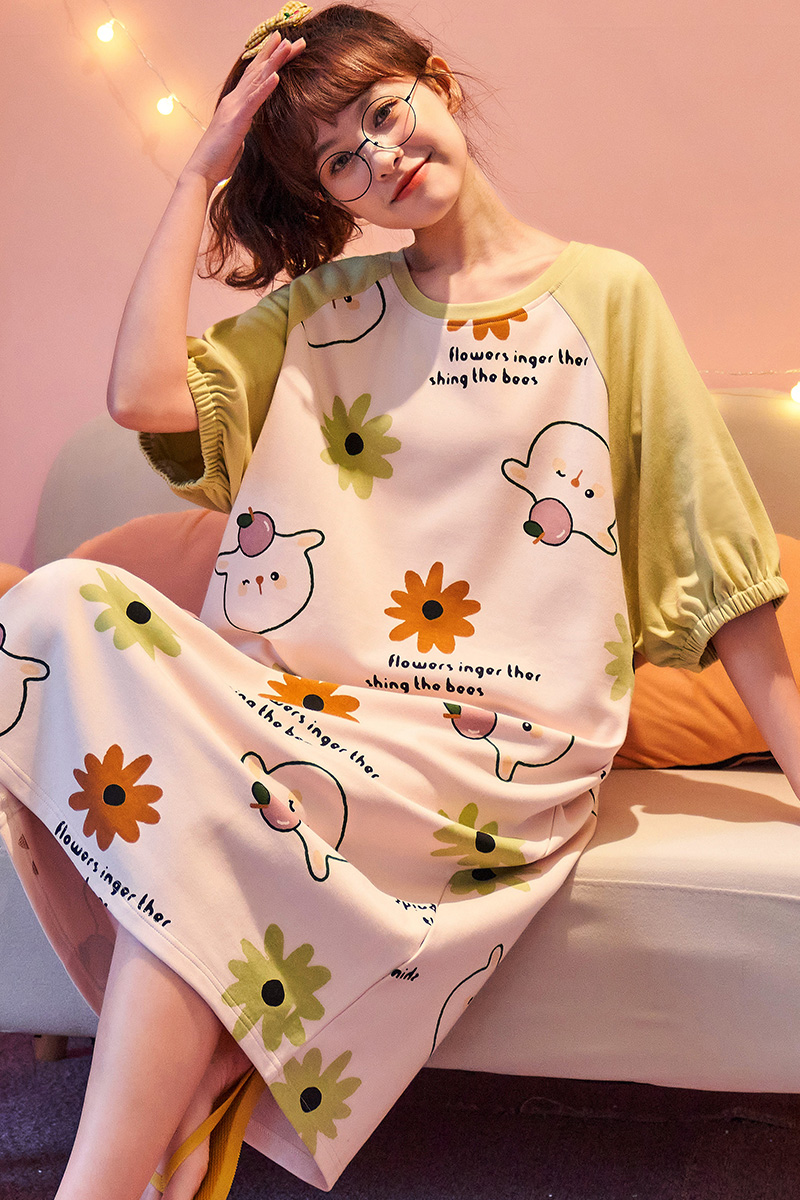Đầm Ngủ Ngắn Tay Viền Cổ Phong Cách Hàn Quốc 6535pajamas 21035 đồ mặc nhà thu đông lụa cặp đôi cao cấp nam áo nữ đồ bộ pyjama pijama Đồ ngủ đôi
