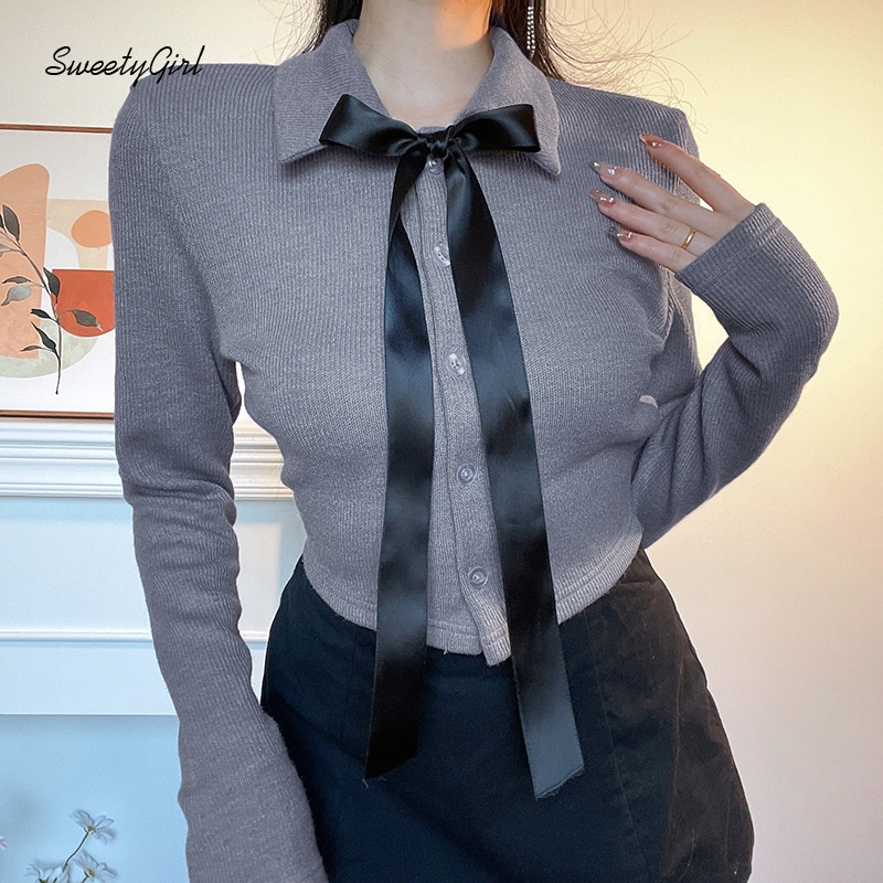 Áo Sơ Mi Tay Dài Cổ Bẻ Thắt Nơ Dáng Ôm Màu Sắc Ngọt Ngào Thời Trang Cho Nữ