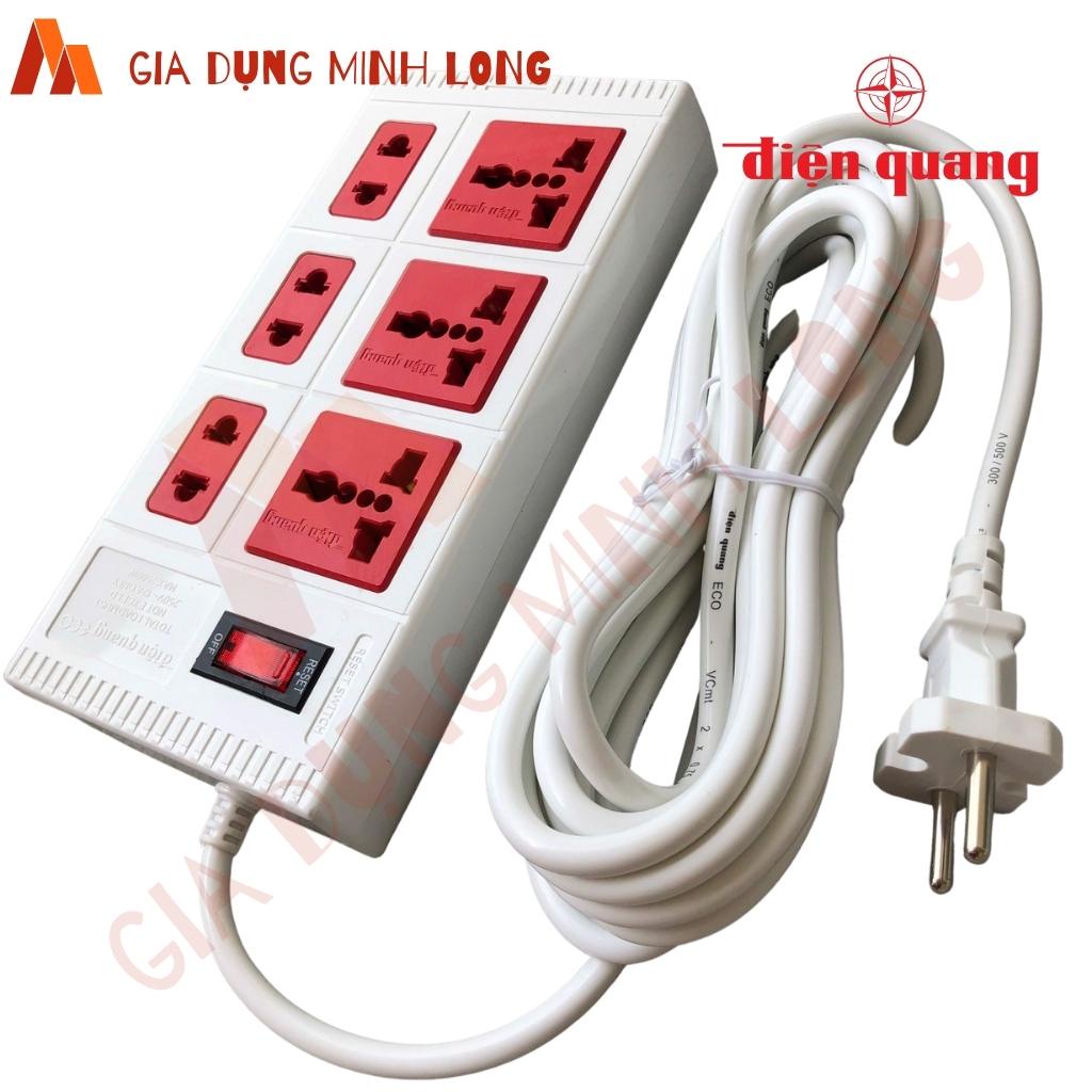 Ổ cắm 6 lỗ đa năng chịu tải Điện Quang ECO ĐQ ESK 6ECO - Ổ cắm liền dây 2 mét, 5 mét chịu tải 2 màu đen; trắng