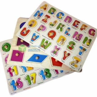 Combo 3 bảng núm gỗ: hình, chữ, số