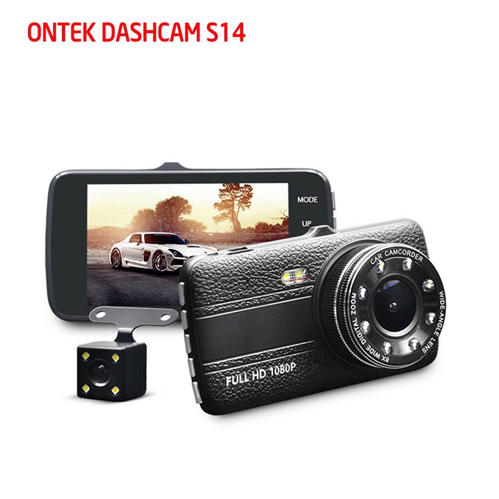 Camera Hành trình Ô TÔ Ontek Dashcam S14 Full HD 1080P Trước sau - Tích hợp 8 đèn LED - Ống kính kép siêu bền