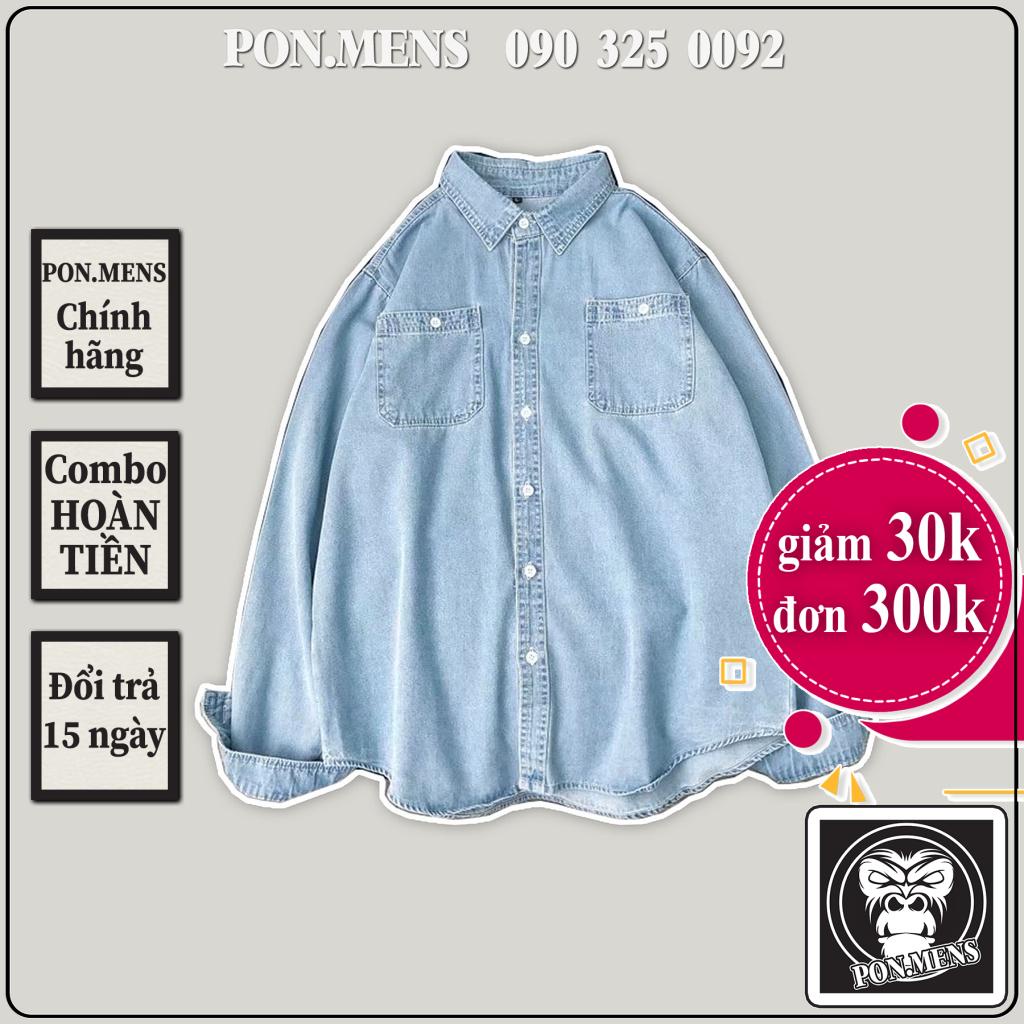 Áo sơ mi jean nam nữ rộng màu xanh phong cách Hàn Quốc c01 Pon.mens 2021