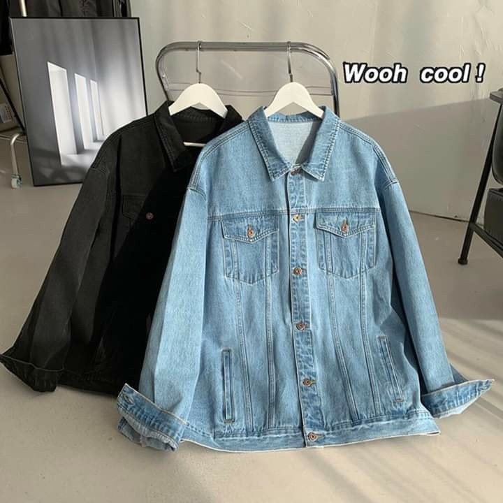 Áo khoác jean nam nữ unisex xanh - đen trơn có túi trong và túi thật hàng cao cấp size 40-85kg