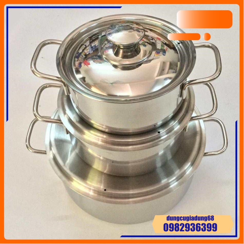 Nồi Bếp Từ Sha.rp Cao Cấp – Bộ 3 Nồi Inox Dùng Cho Mọi Loại Bếp, Nồi Bếp Từ, Bếp Ga, Hồng Ngoại