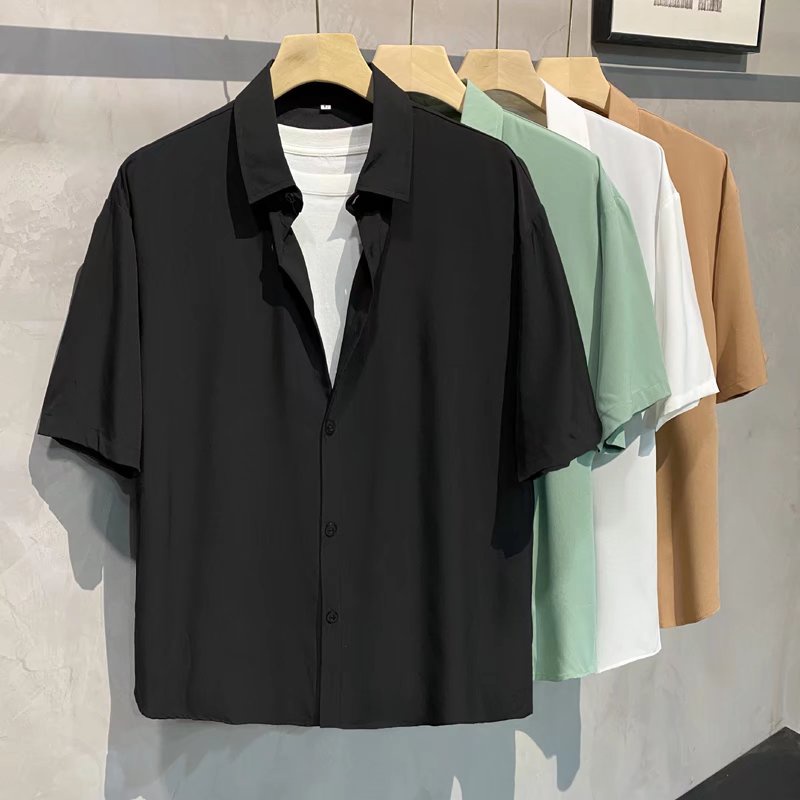 Short Sleeve Anti Wrinkle Shirt Solid Color Summer Korean Style High End For Men
