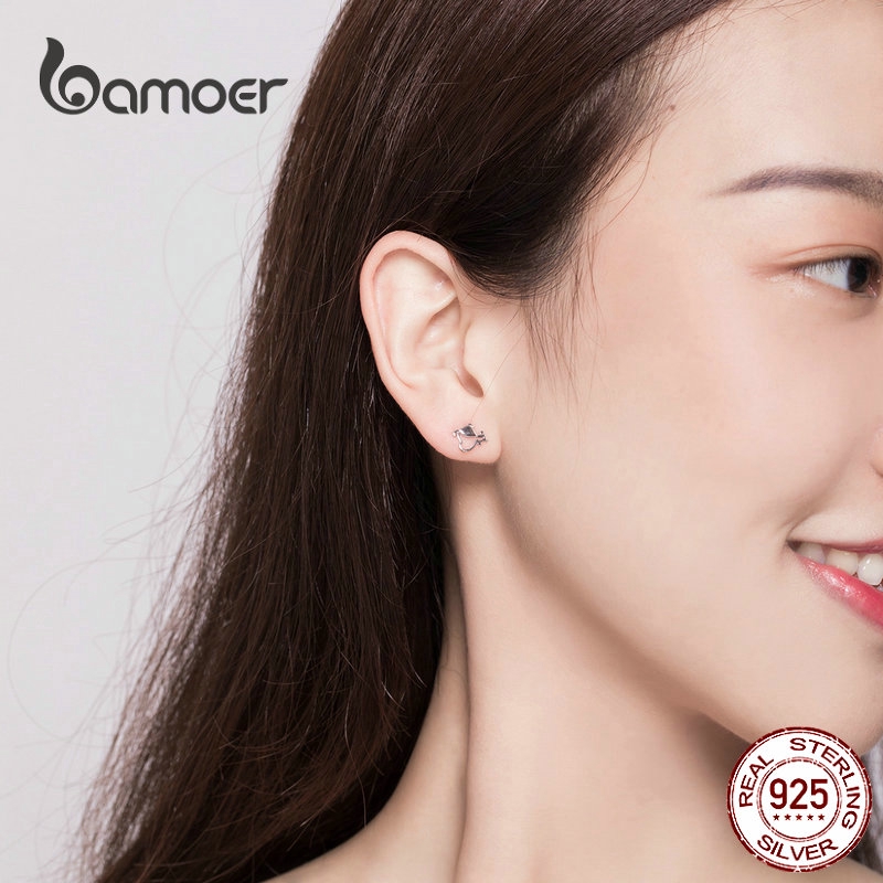 BAMOER Bông Tai Bạc 925 Hình Khúc Xương Chống Dị Ứng SCE649