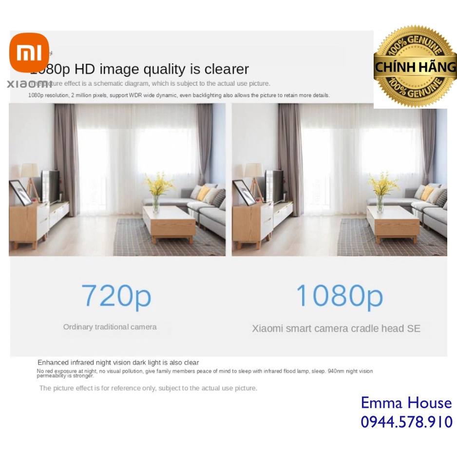 Camera IP Xiaomi 1080P xoay 360 PTZ SE 1080P MJSXJ10CM, Bao hanh 3 thang