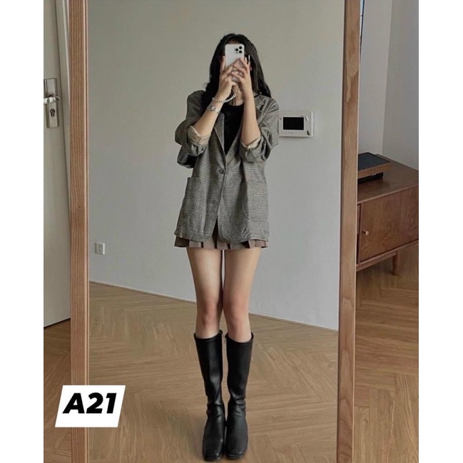 ÁO BLAZER NỮ ÁO VEST KHOÁC NGOÀI PHONG CÁCH HÀN QUỐC MÀU NÂU - XÁM 2 LỚP 1 Lớp Kozoda AK1