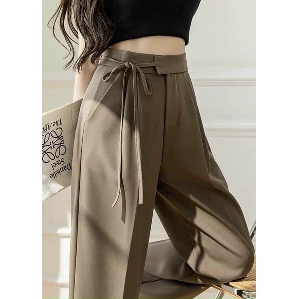 Quần suông ống rộng thắt nơ cạp siêu xinh tôn dáng