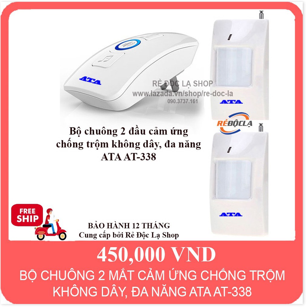 Bộ chuông- 2 MẮT cảm ứng báo khách- báo trộm không dây đa năng ATA -338 Điện Gia Dụng Bảo Minh - Điện Gia Dụng Bảo Minh