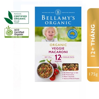 Nui Dinh Dưỡng Hữu Cơ Hình Ống Từ Lúa Mì Semolina và Rau Củ Bellamy's Organic 175g