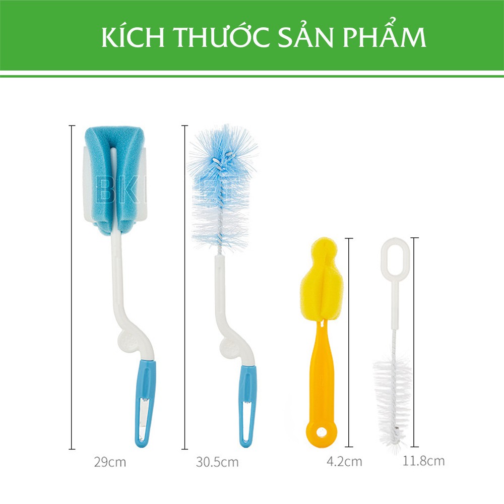 Bộ 4 Món Cọ Rửa Bình Sữa Núm Ti Tiện Lợi Cho Mẹ Quay 360 Độ - COBINHSUA