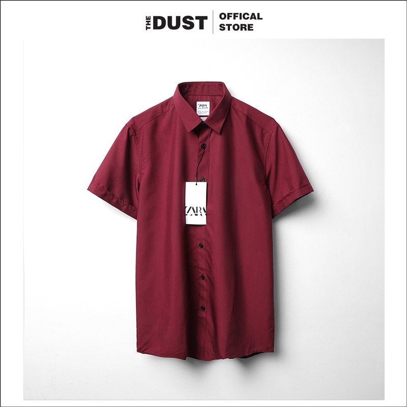 Áo sơ mi nam ngắn tay trơn cổ bẻ basic Zra The Dust, Sơ mi nam công sở form slimfit vải cotton lụa