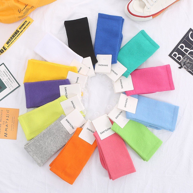 Vớ DC709 trơn cao cổ nhiều màu, tất gân cao giữa bắp chân vintage