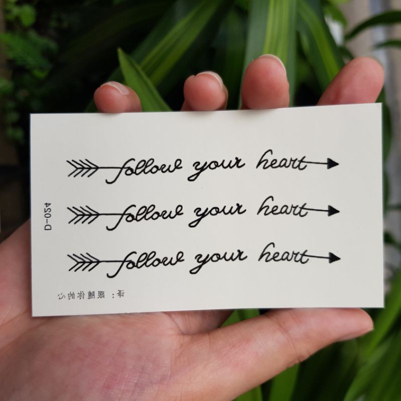 Hình xăm chữ follow your heart d24. Xăm dán tatoo mini tạm thời, size &lt;10x6cm