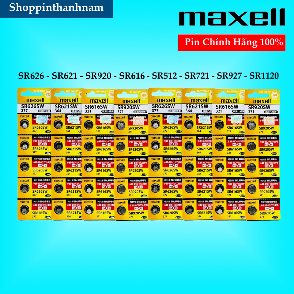 Vỉ 5 Viên Pin Đồng Hồ Maxell SR626 / SR621 / SR920 / SR616 / SR521 / SR716 / SR721 / SR927 made in Japan chính hãng