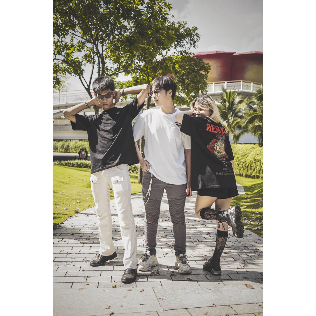 Áo Thun REMAKER Python Tee Oversize Unisex Tay Lỡ - Đen/Trắng - Local Brand Chính Hãng