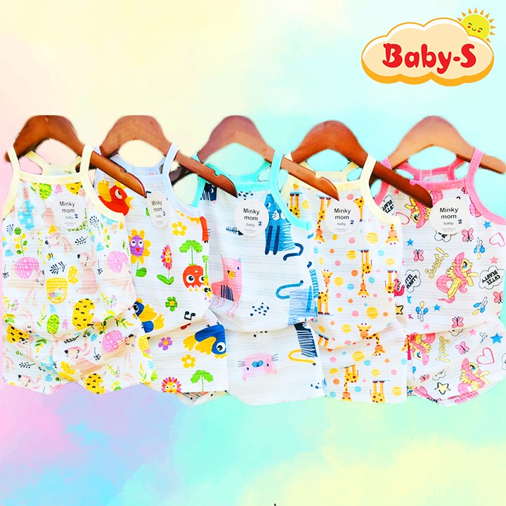 Bộ 2 dây chất cotton giấy Thái cho bé gái 2-13kg chất thun cotton co giãn thông thoáng xinh xắn Baby-S - SBVN018