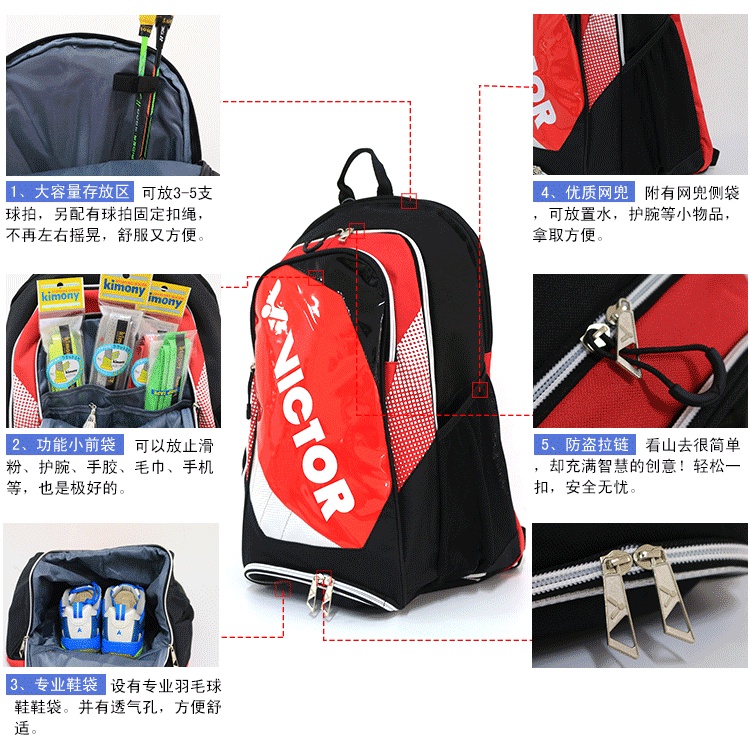 Set 3 Túi Đựng Vợt Cầu Lông Victor Đeo Vai Tiện Dụng