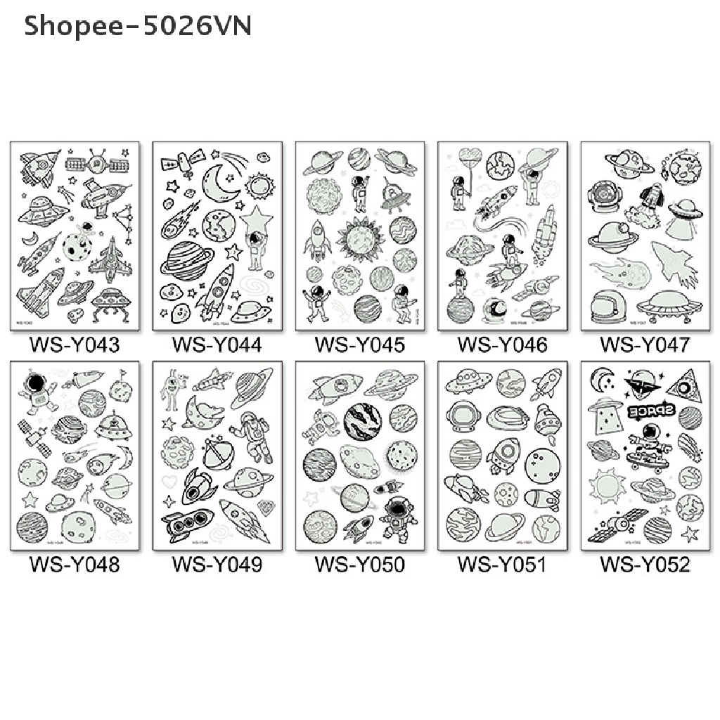 Hình Xăm Dán Tạm Thời Họa Tiết Vũ Trụ Màu Dạ Quang Chống Nước Cho Bé