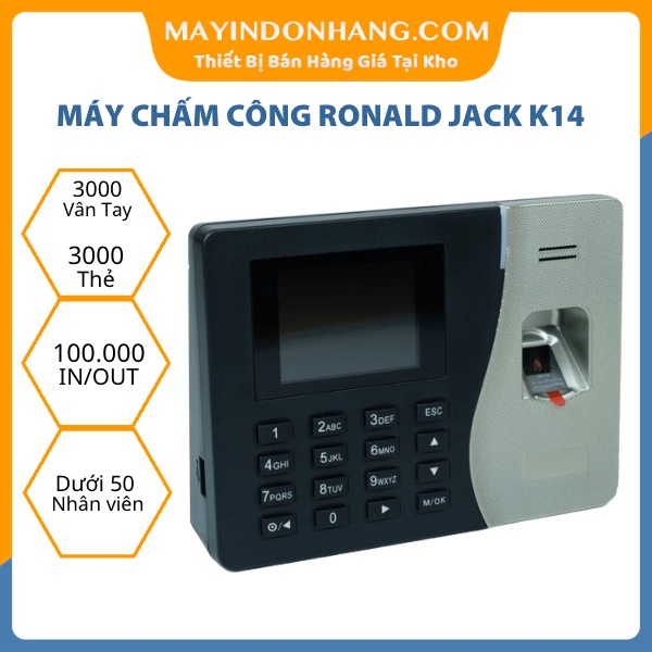 Máy chấm công vân tay Ronald Jack K14 - 3000 vân tay 3000 thẻ Quản Lý Đến 100 Nhân Viên - Tuỳ Chọn Thẻ Chấm Công