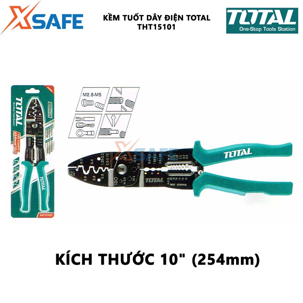 Kềm tuốt dây điện TOTAL THT15101 kích thước 10inch(254mm), chất liệu thép cứng rắn, bền bỉ - [XSAFE]
