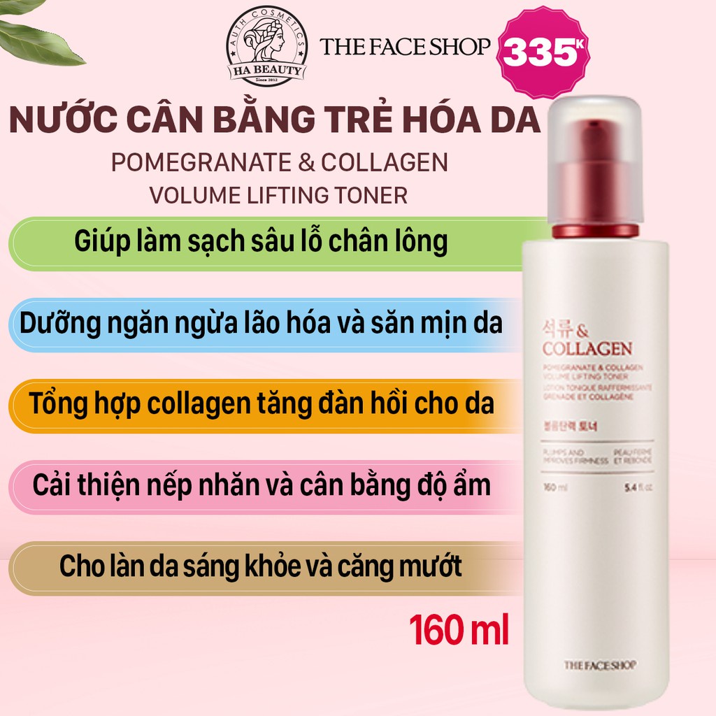 Nước hoa hồng dưỡng ẩm se khít lỗ chân lông cấp ẩm The Face Shop Pomegranate &amp; Collagen Volume Lifting Toner 160ml