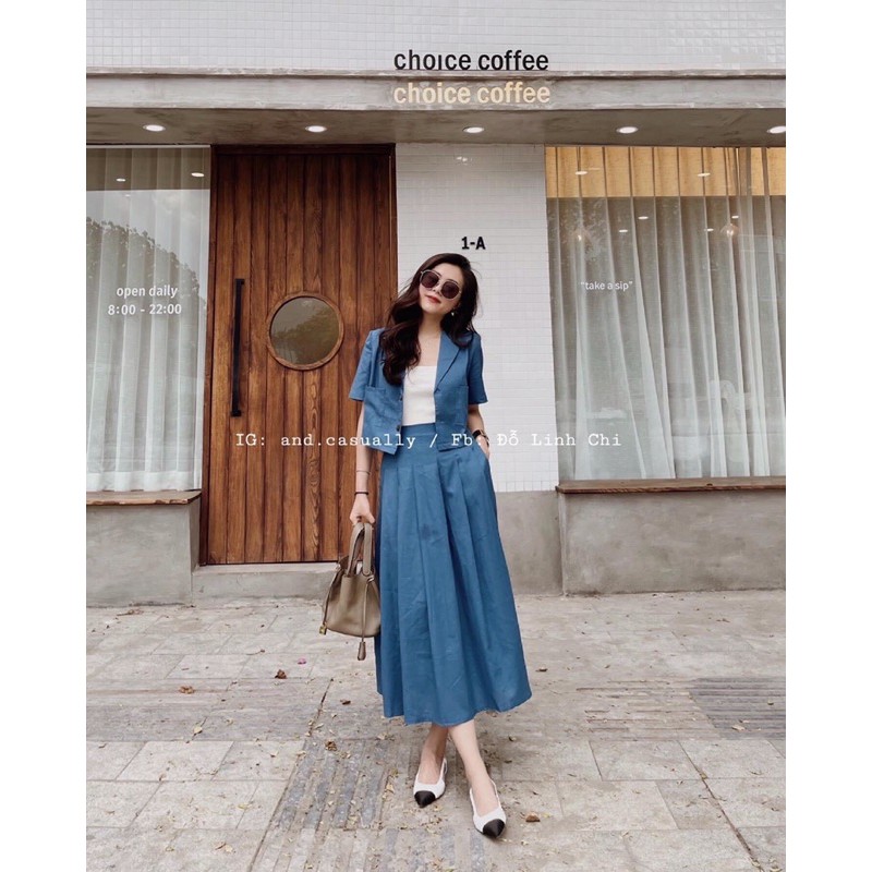 Sét Blazer lửng và chân váy vitage nữ tính