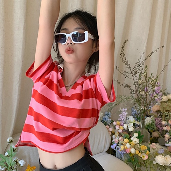 Áo Thun POLO Dệt Kim Tay Ngắn Kẻ Sọc Dễ Phối Đồ