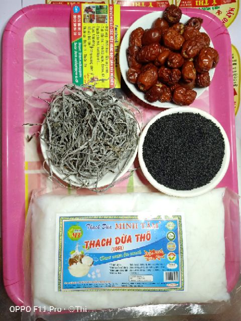 Combo 1kg Thạch Dừa Thô+ Phổ tai+táo đỏ+ hạt é