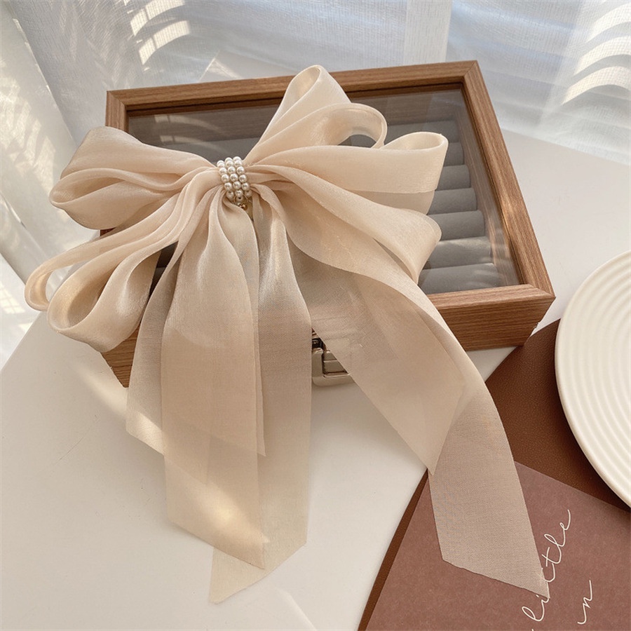 Kẹp Tóc Hình Nơ Đính Ngọc Trai Thời Trang Hàn Quốc