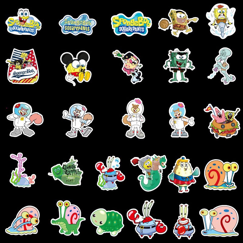 Set 100 miếng sticker SpongeBob dán trang trí chống thấm đáng yêu