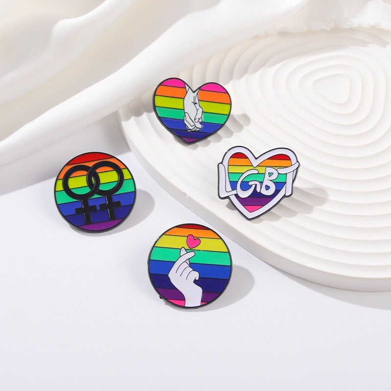 Ghim cài áo QIHE JEWELRY hình trái tim bàn tay biểu tượng LGBT thời trang