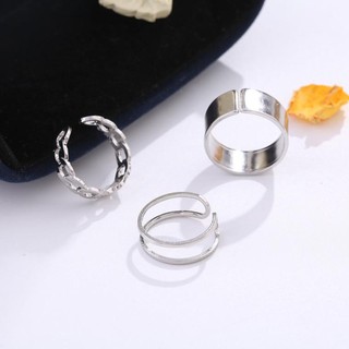 Set 3 nhẫn thiết kế 2 lớp kiểu mở đơn giản sáng bóng có thể điều chỉnh PB21