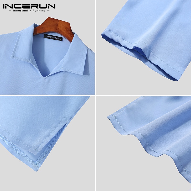 Áo thun Polo INCERUN tay ngắn dáng rộng trẻ trung với 4 màu cá tính dành cho nam