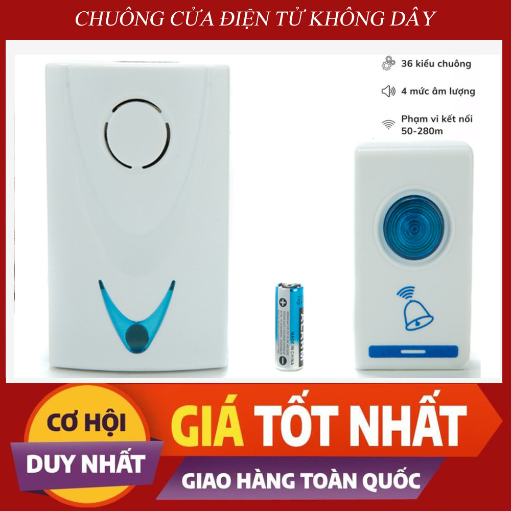 (GIÁ CỰC SỐC) Chuông Cửa Không Dây Tiện Lợi, Chuông Bấm Cửa Tặng kèm Pin, 32 Kiểu Nhạc, Bảo Hành Dài Hạn, MUA NGAY!