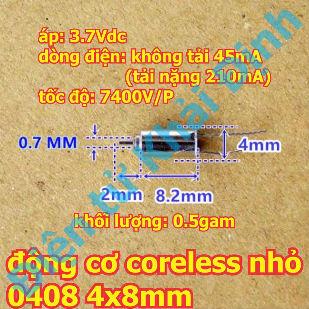 5 cái động cơ coreless nhỏ 0408 4x8mm áp 3.7V 74000V/P trục 0.7mm x 2mm kde6238