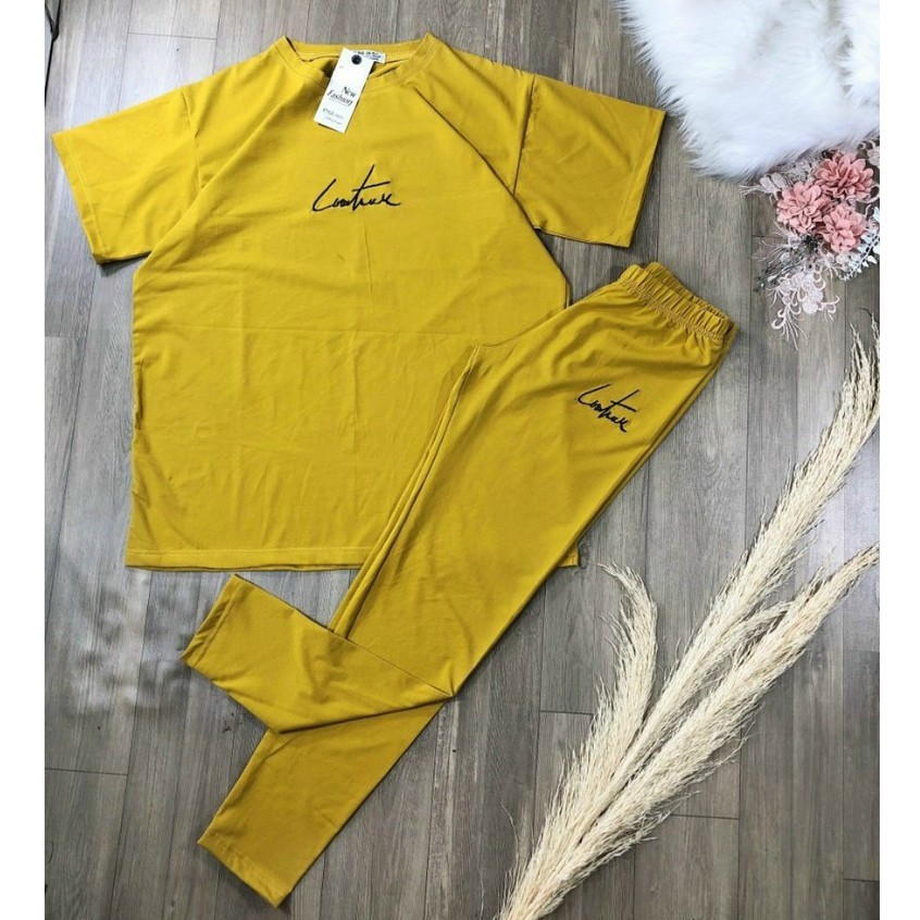 Bộ đồ thể thao nữ form rộng cổ tròn mặc nhà chất liệu vải thun Cotton 100% .