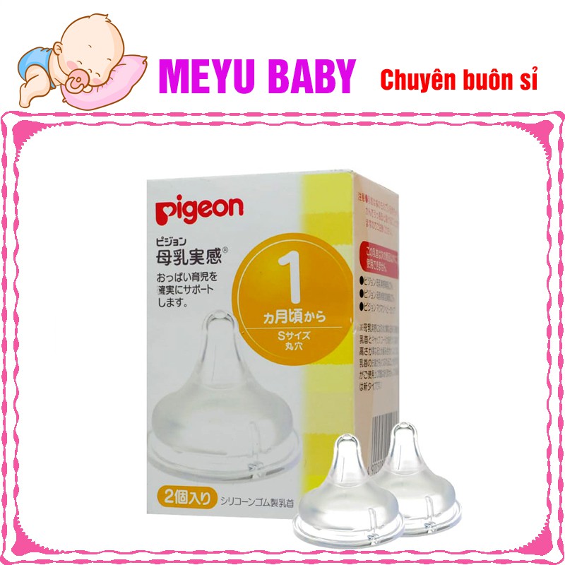 Hộp 2 núm ty Pigeon thay thế bình cổ rộng Size S,M,L,LL