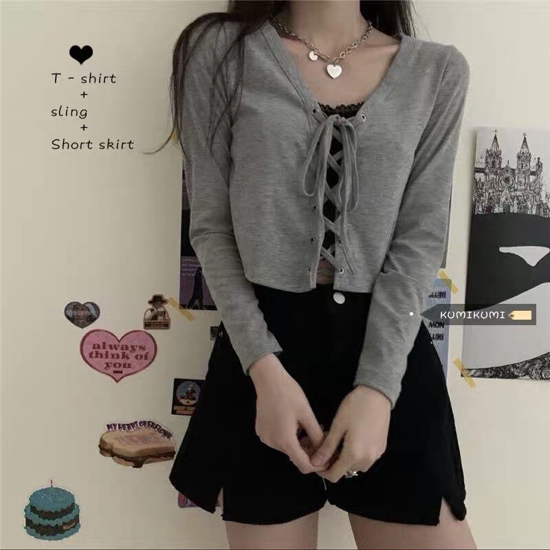 Set áo khoác cardigan buộc dây croptop, áo hai dây, quần short phong cách Ulzzang