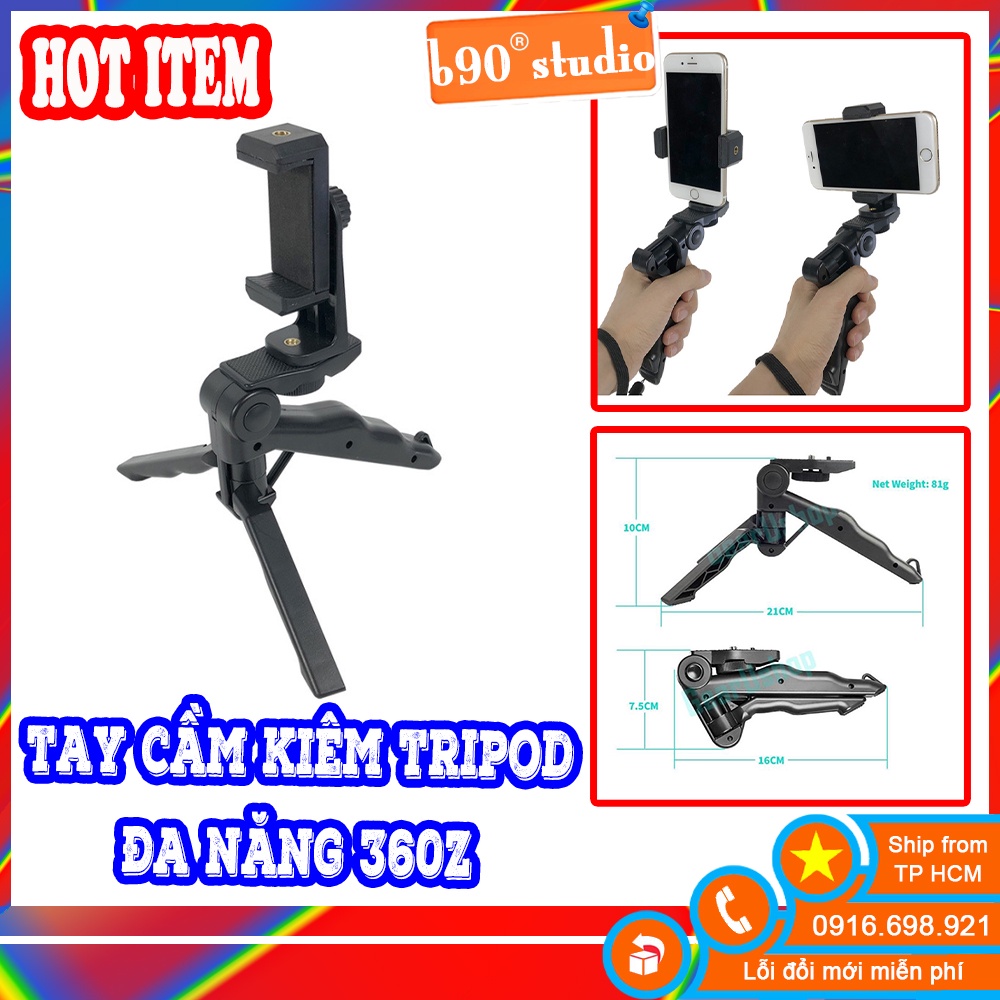 GIÁ SỈ   Tay cầm kiêm gậy selfie tripod 2 trong 1 cho điện thoại +kẹp 360 / camera GoPro Hero 7 6 5 DJI OSMO