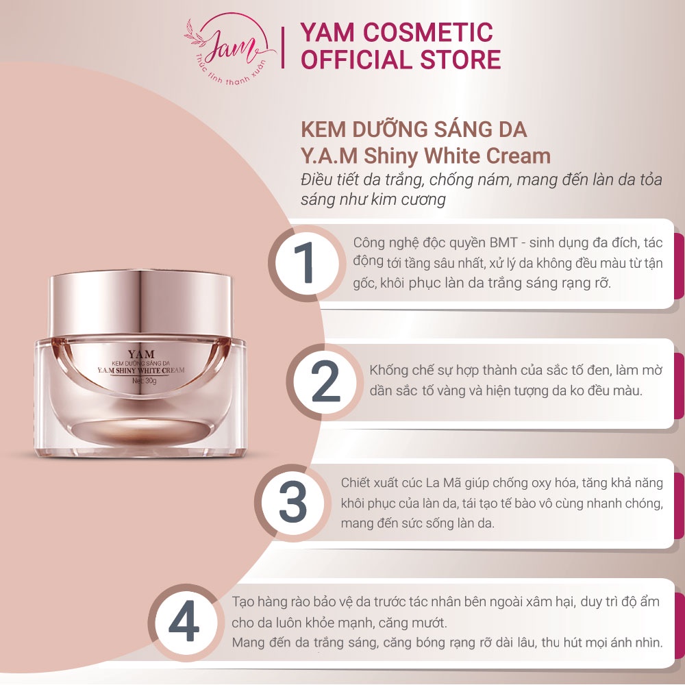 Bộ Dưỡng Trắng Sáng Da YAM Cosmetic Giúp Da Trắng Mờ Thâm Nám Hiệu Quả Serum 30ml Cream 30g