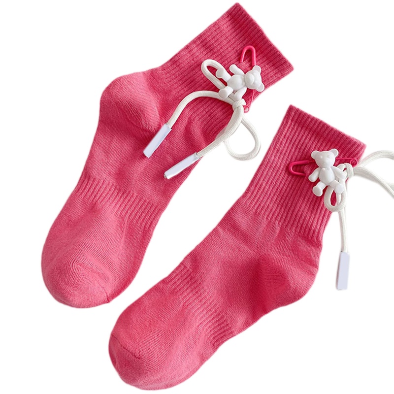 Youyo Vớ Cổ Cao Đến Mắt Cá Chân Màu Trơn Trang Trí Gấu Bông Hip Hop Dễ Thương Cho Nữ